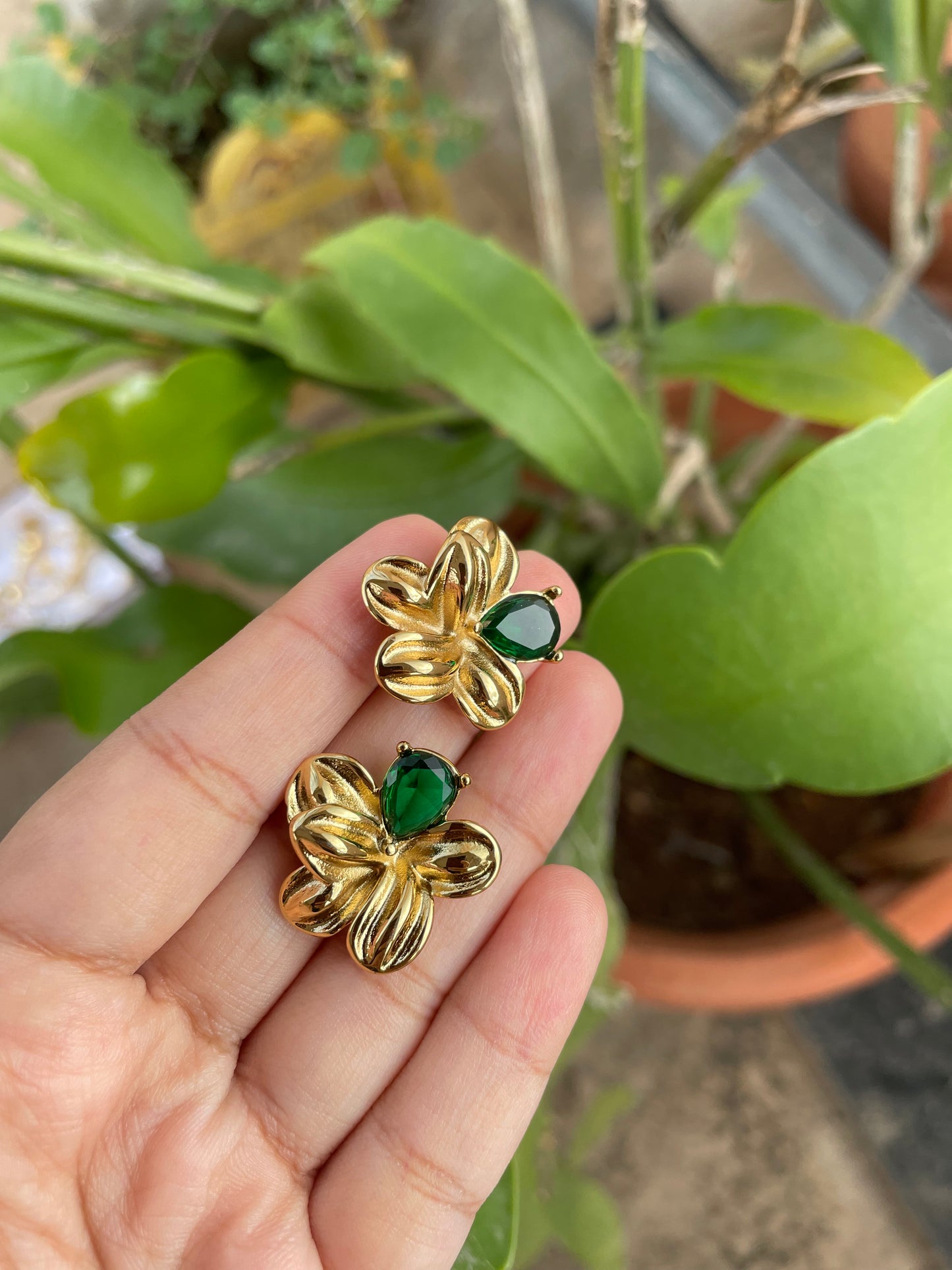 Green stone earrings