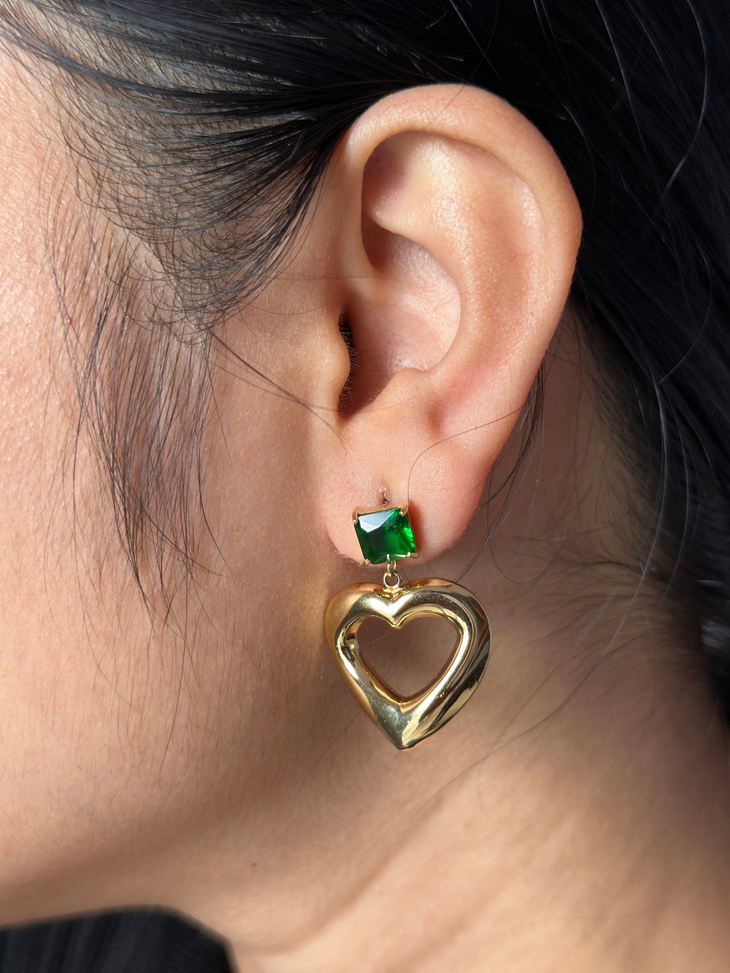 Green emerald heart earrings