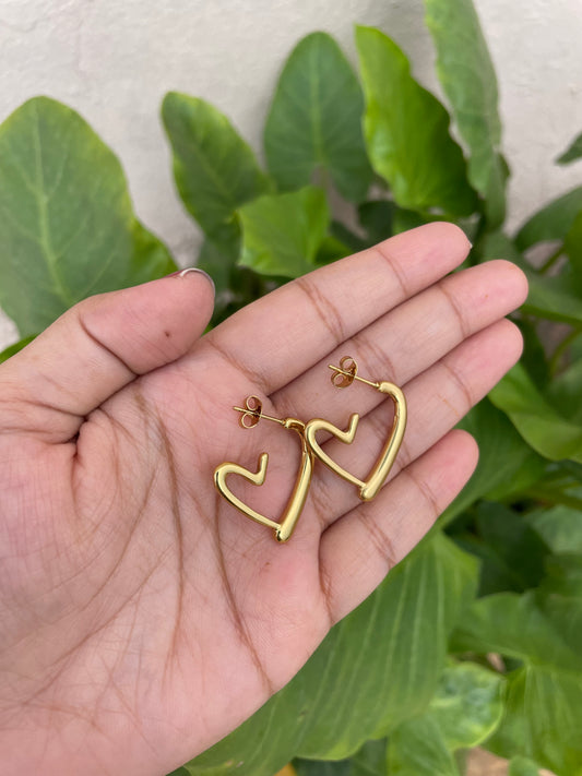 Gold half heart hoops