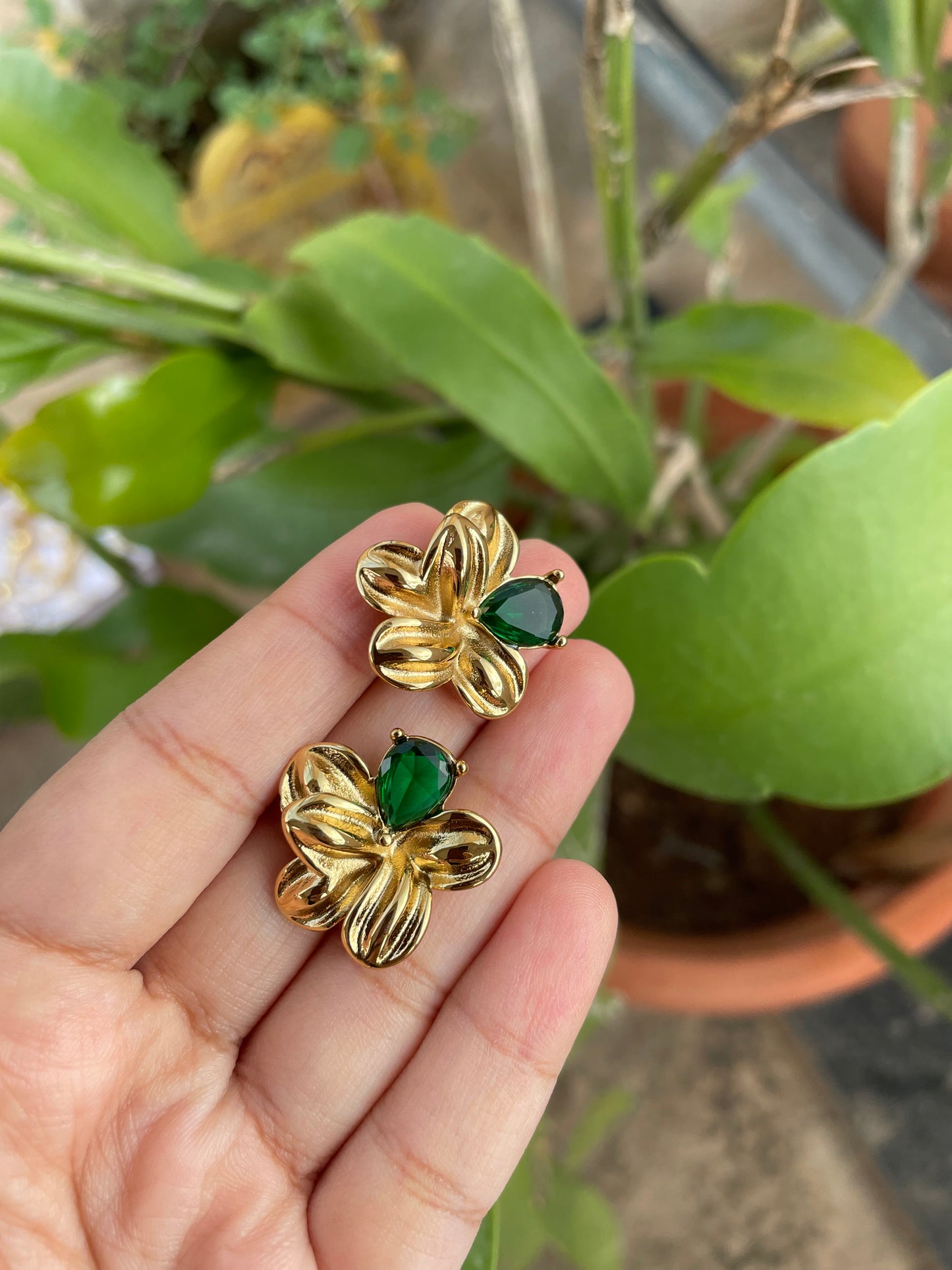 Green stone earrings