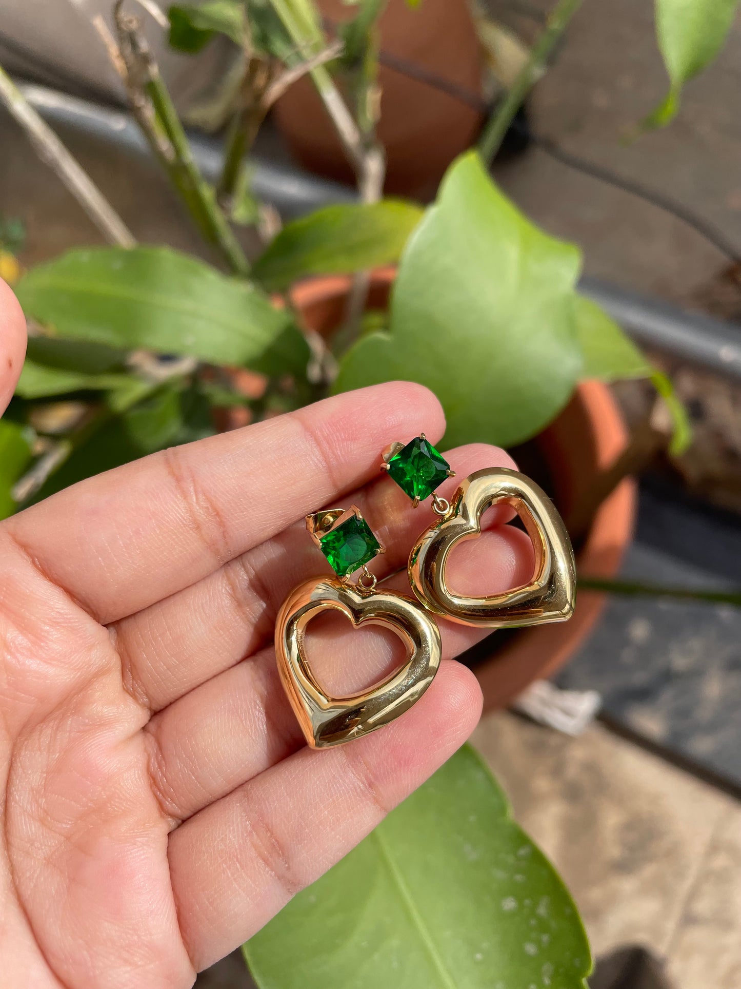 Green emerald heart earrings