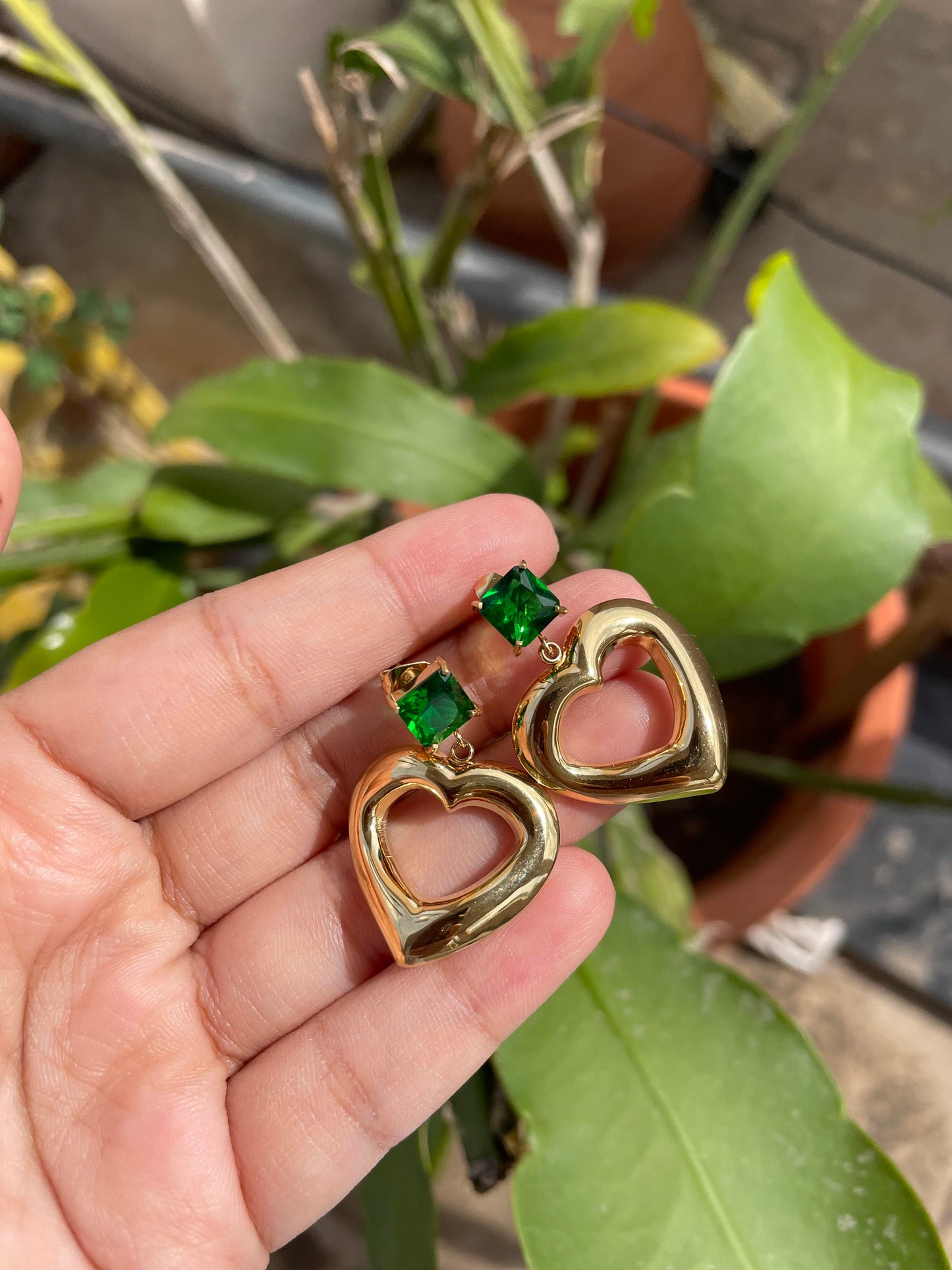 Green emerald heart earrings