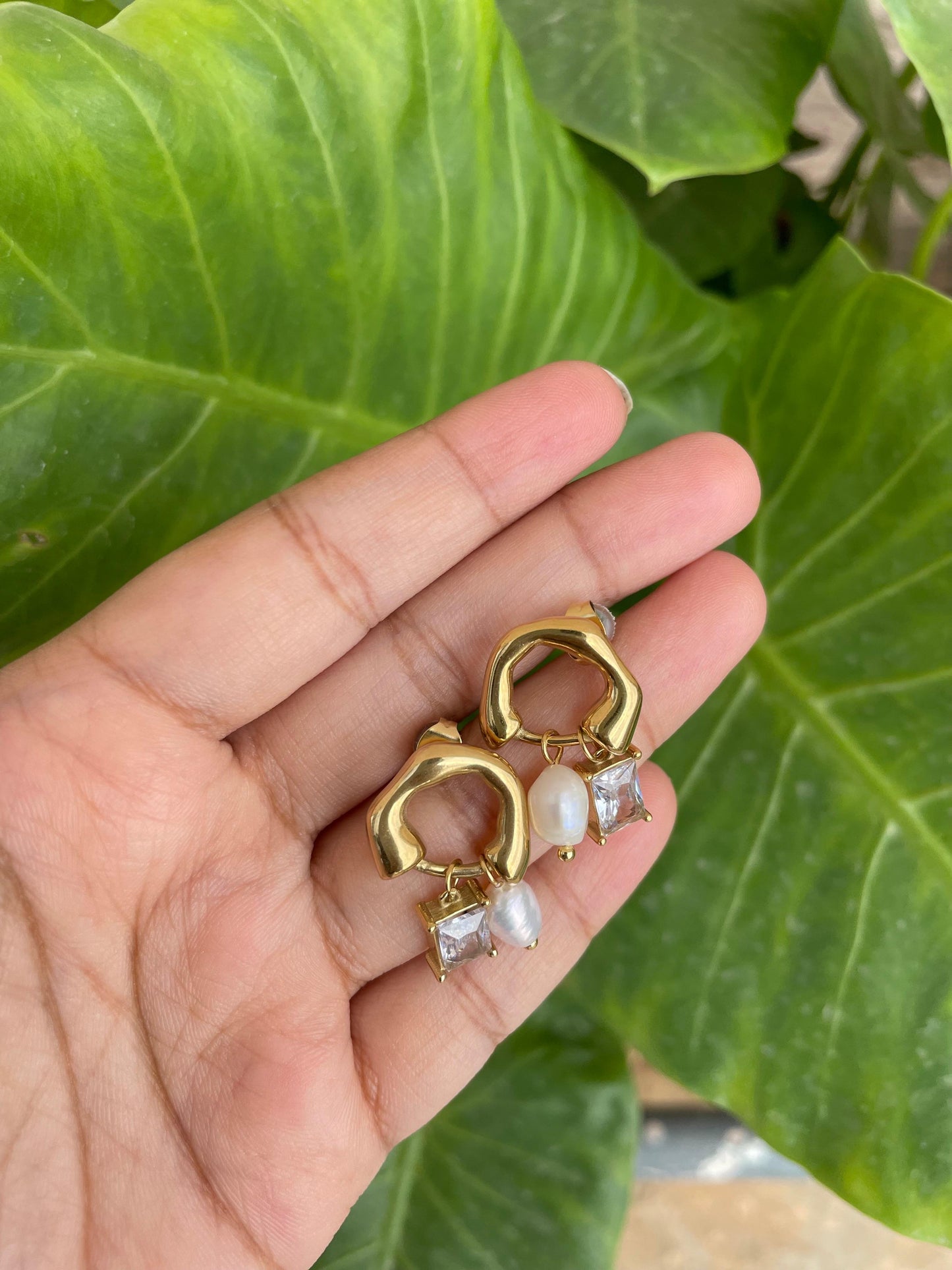 White emerald pearl earrings